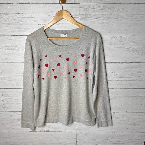 J Crew Factory Sweater Womens Size XXL Gray 100% Cotton Embroidered Hearts - Picture 4 of 16